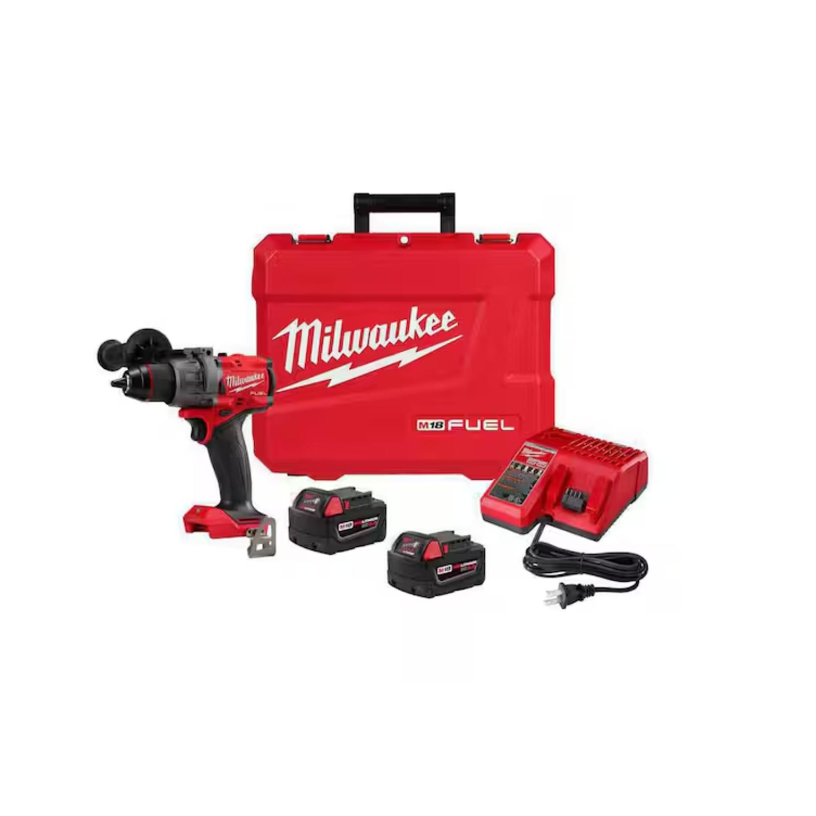 NEW! - Milwaukee M18 FUEL 18V Lithium-Ion Brushless Cordless 1/2 in. Hammer Drill Driver Kit with Two 5.0 Ah Batteries and Hard Case