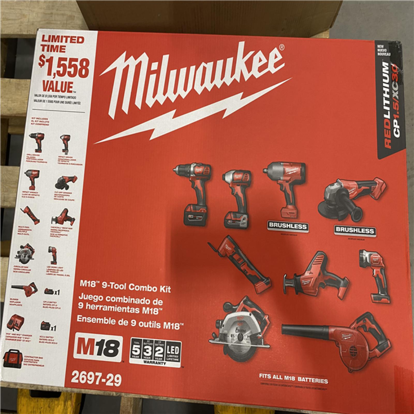 NEW M18 18-Volt Lithium-Ion Cordless Combo Kit 9-Tool with 2-Batteries, Charger and Tool Bag