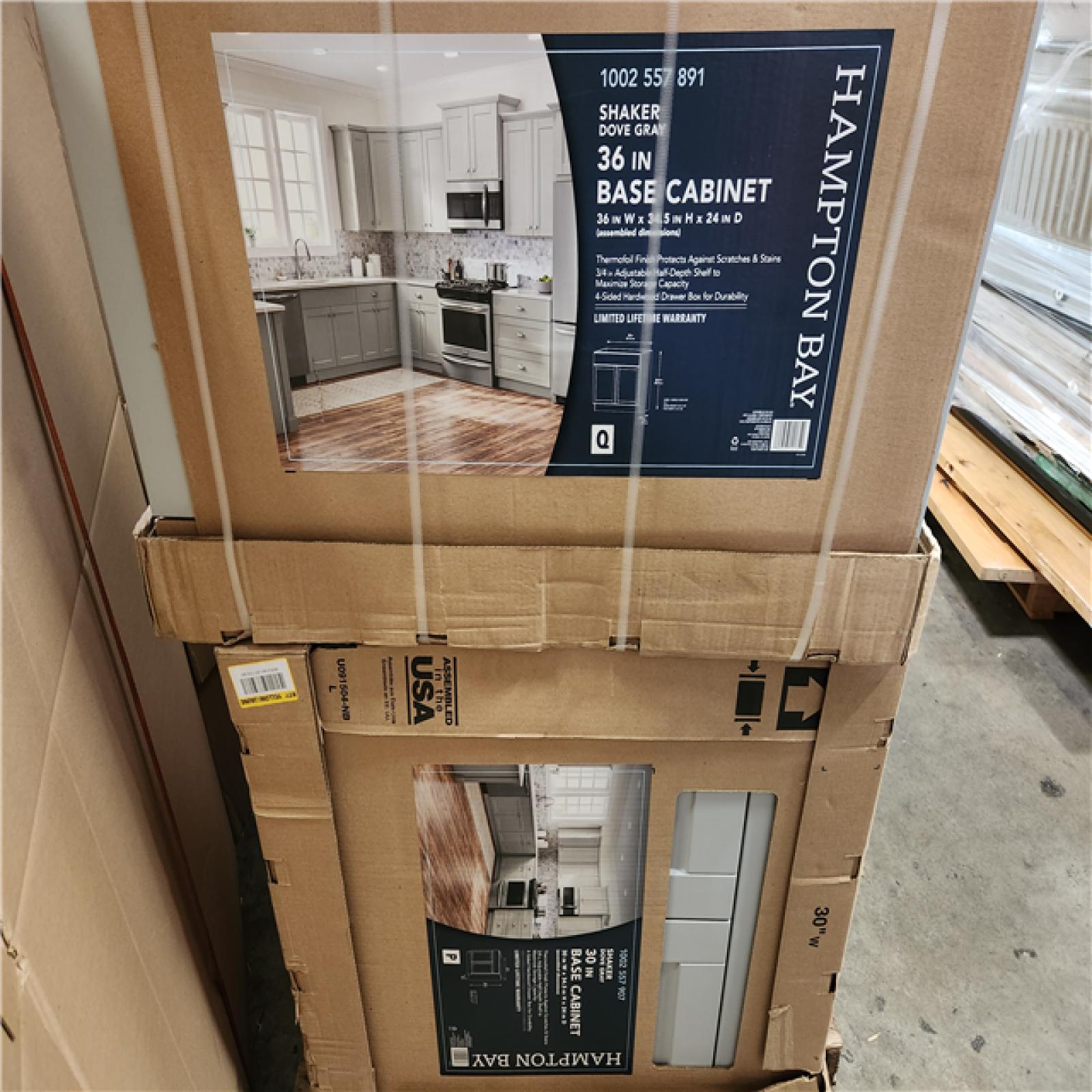Phoenix AS-IS Mixed Hampton Bay Shaker Assembled Base Kitchen Cabinet in Dove Gray with Ball-Bearing Drawer Glides Pallet (7-Cabinets)