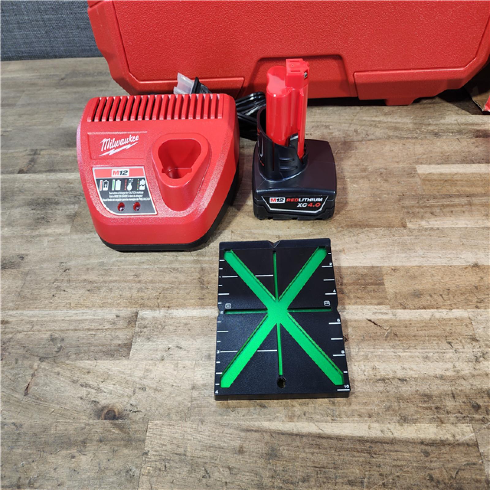 HOUSTON LOCATION - AS-IS (APPEARS LIKE NEW) Milwaukee 12-Volt Lithium-Ion Cordless Green 250 ft. 3-Plane Laser Level Kit