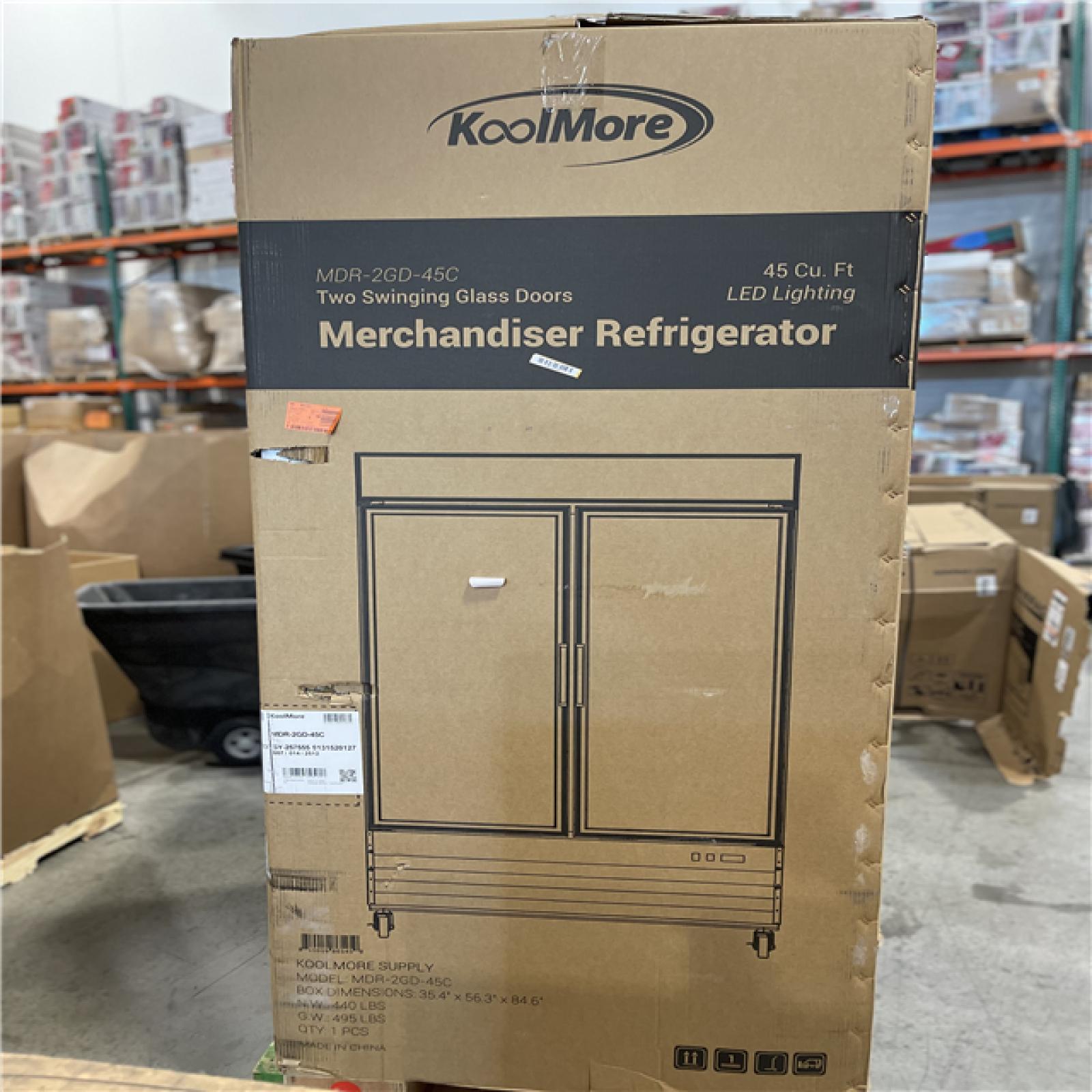 DALLAS LOCATION - Koolmore 53 in. Commercial Merchandiser Refrigerator with 2-Swinging Glass Doors  45 cu. ft and LED Lighting in Black.