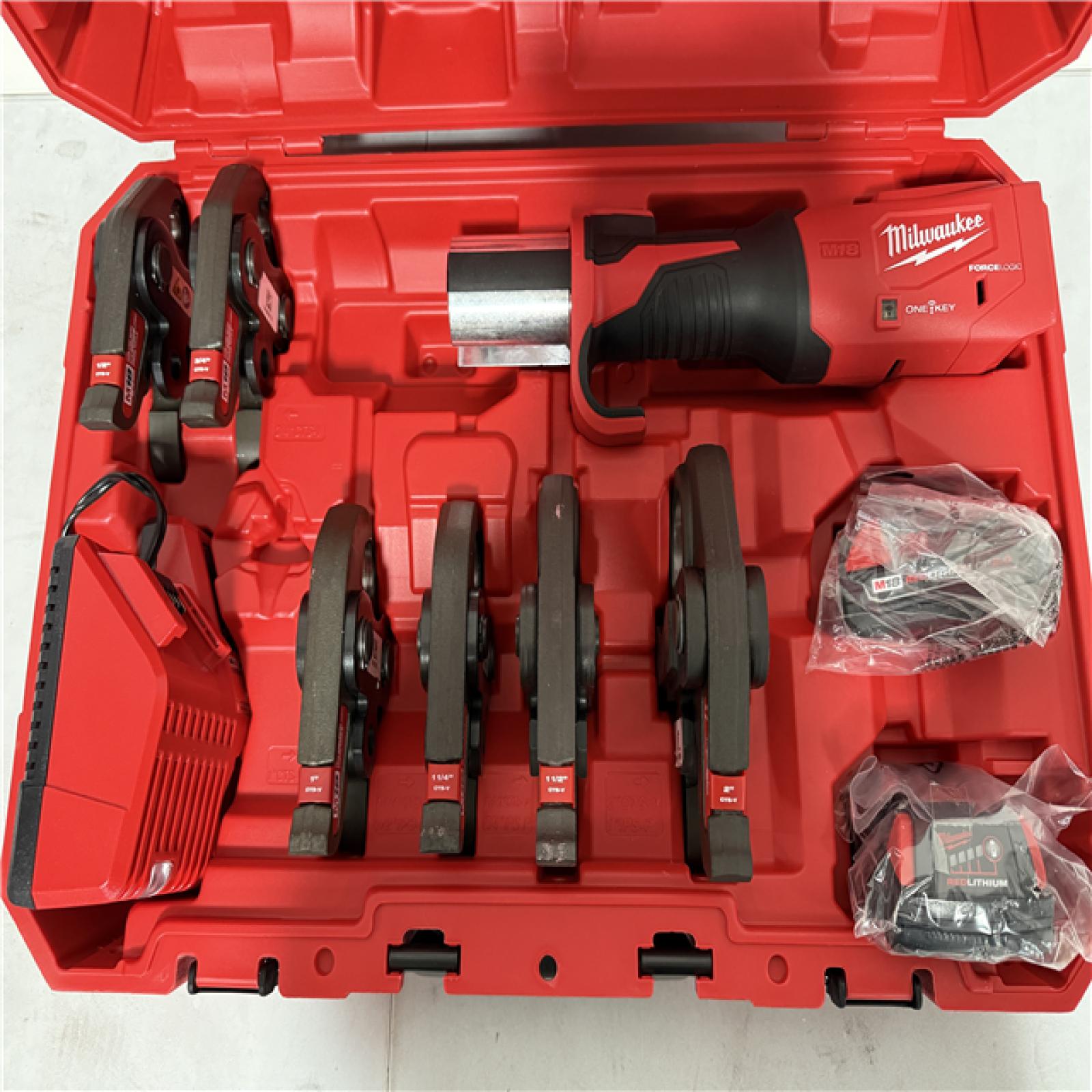California NEW Milwaukee Force Logic M18 Press Tool Kit /One-Key  1/2 - 2 CTS-V Jaws, Includes (2) Batteries, Charger and Hard Case