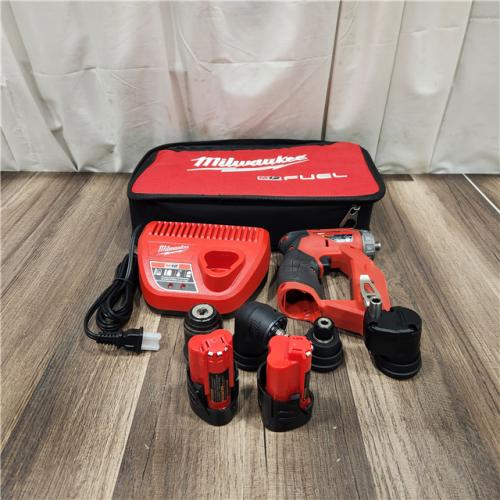 AS IS Milwaukee M12 FUEL 12V Lithium-Ion Brushless Cordless 4-in-1 Installation 3/8 in. Drill Driver Kit with 4-Tool Heads