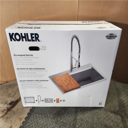 HOUSTON LOCATION - AS-IS (NEW) PRO - INSPIRED SINK KIT TOP-/UNDER-MOUNT SINGLE-BOWL KITCHEN SINK 18-GA STAINLESS STEEL