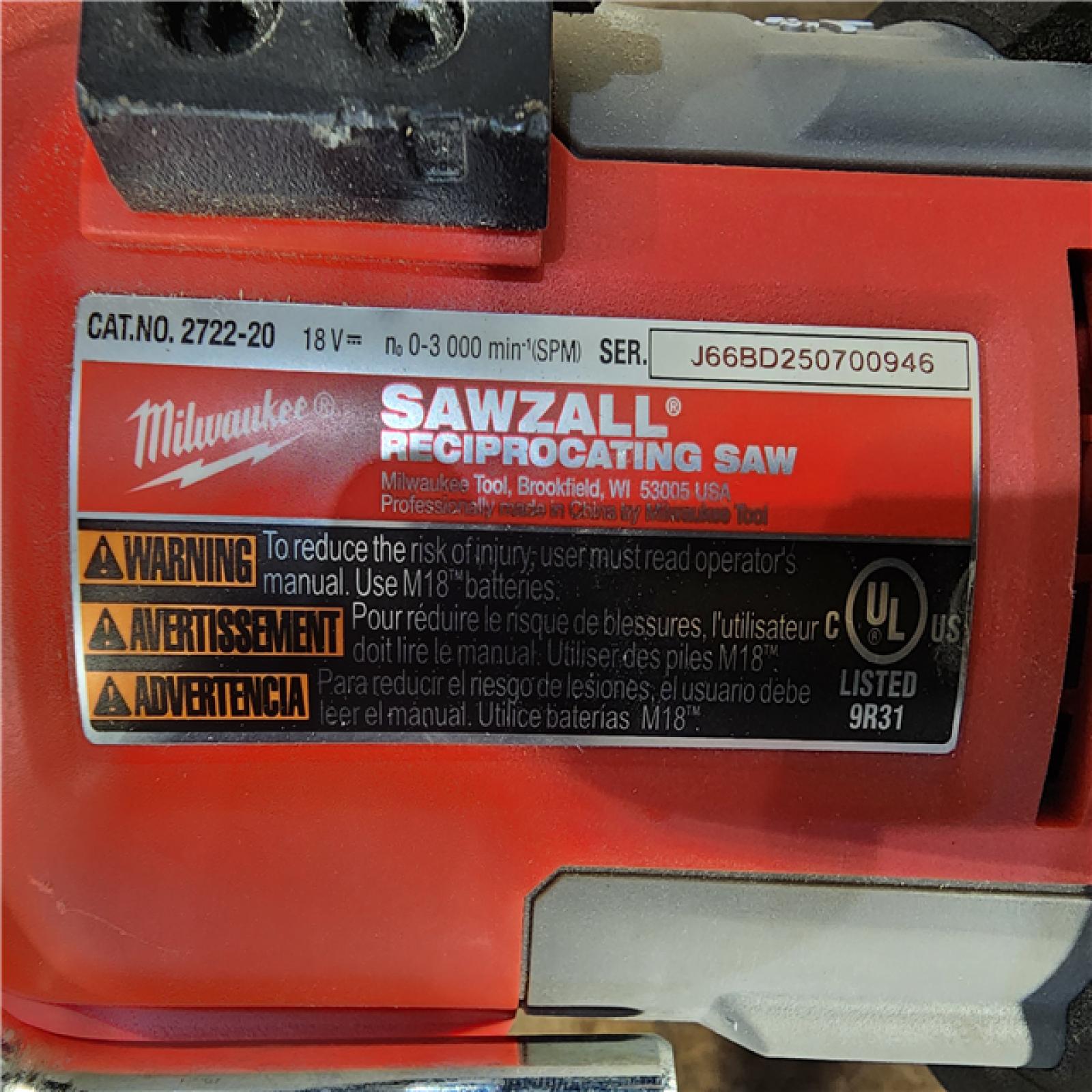 HOUSTON LOCATION - AS-IS Milwaukee M18 Fuel 18V Brushless Super Sawzall Reciprocating Saw 2722-20 (Bare Tool)