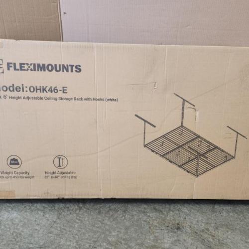 Phoenix NEW FLEXIMOUNTS OHK Series 48 in. W x 72 in. D x 22-40 in. H White Ceiling Mounted Overhead Garage Storage Rack with Accessory Hooks