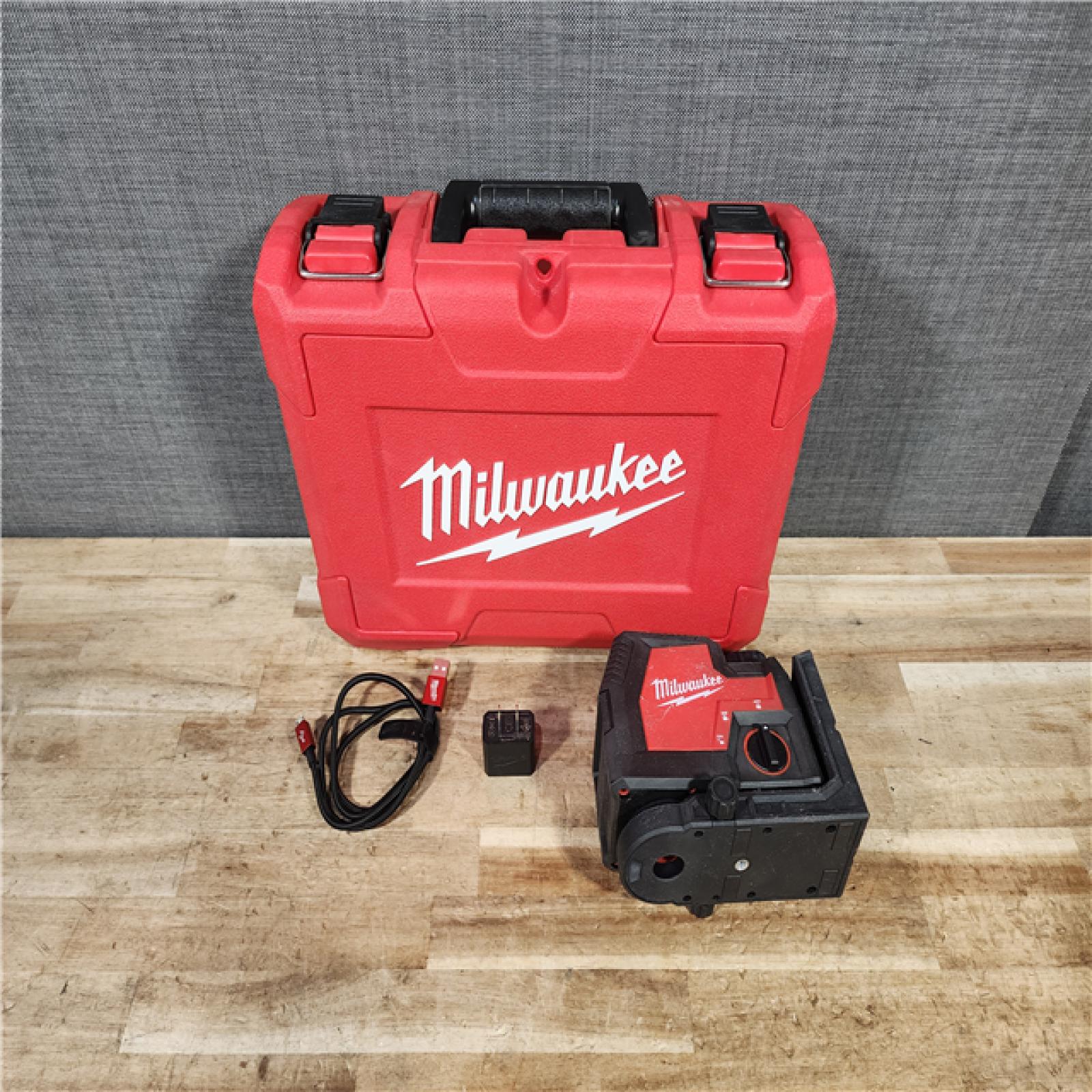 HOUSTON LOCATION - AS - IS Milwaukee Green 100 ft. Cross Line and Plumb Points Rechargeable Laser Level with REDLITHIUM Lithium-Ion