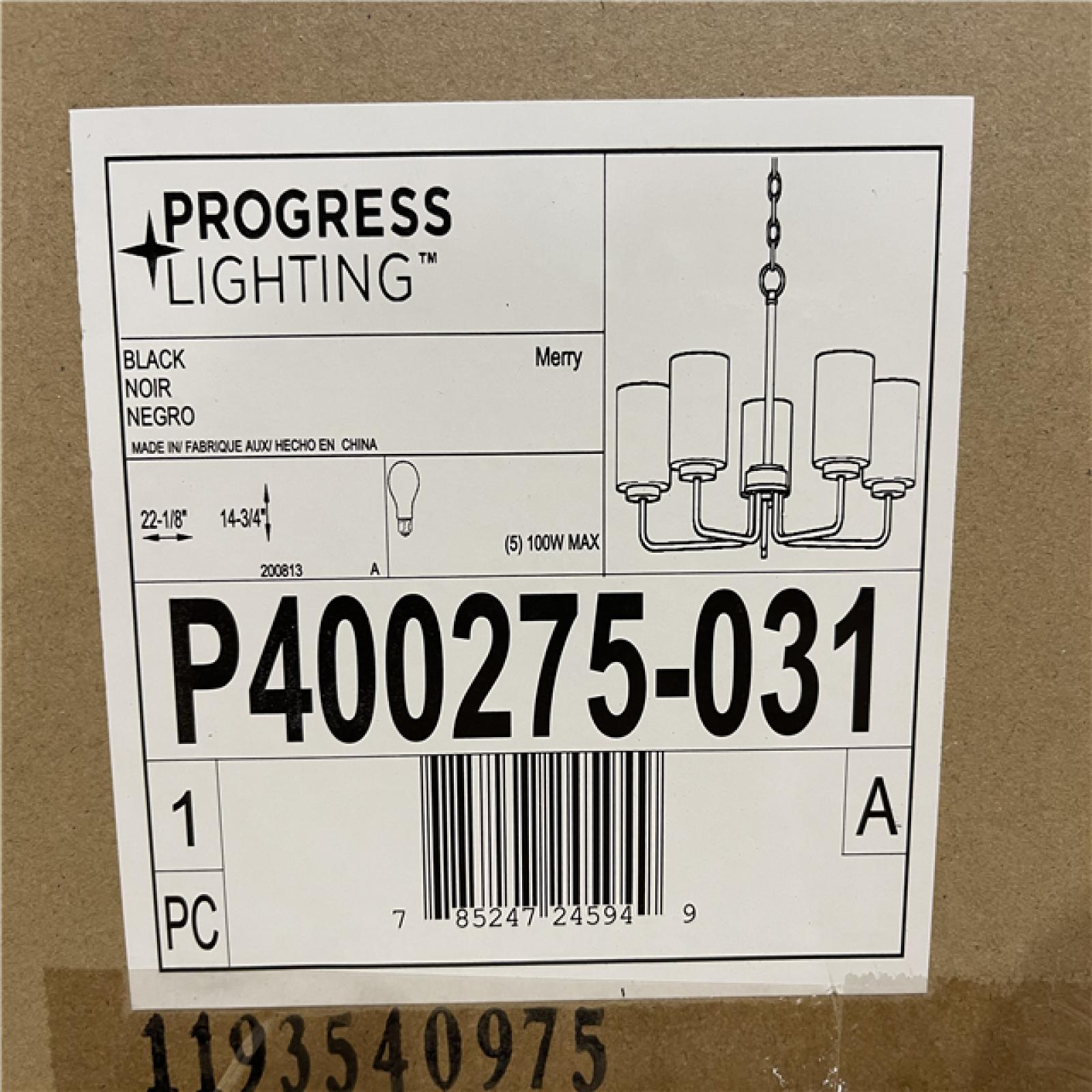 DALLAS LOCATION-Progress Lighting Merry 5-Light Matte Black Etched Glass Transitional Chandelier Light PALLET-(12 UNITS)