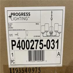 DALLAS LOCATION-Progress Lighting Merry 5-Light Matte Black Etched Glass Transitional Chandelier Light PALLET-(12 UNITS)