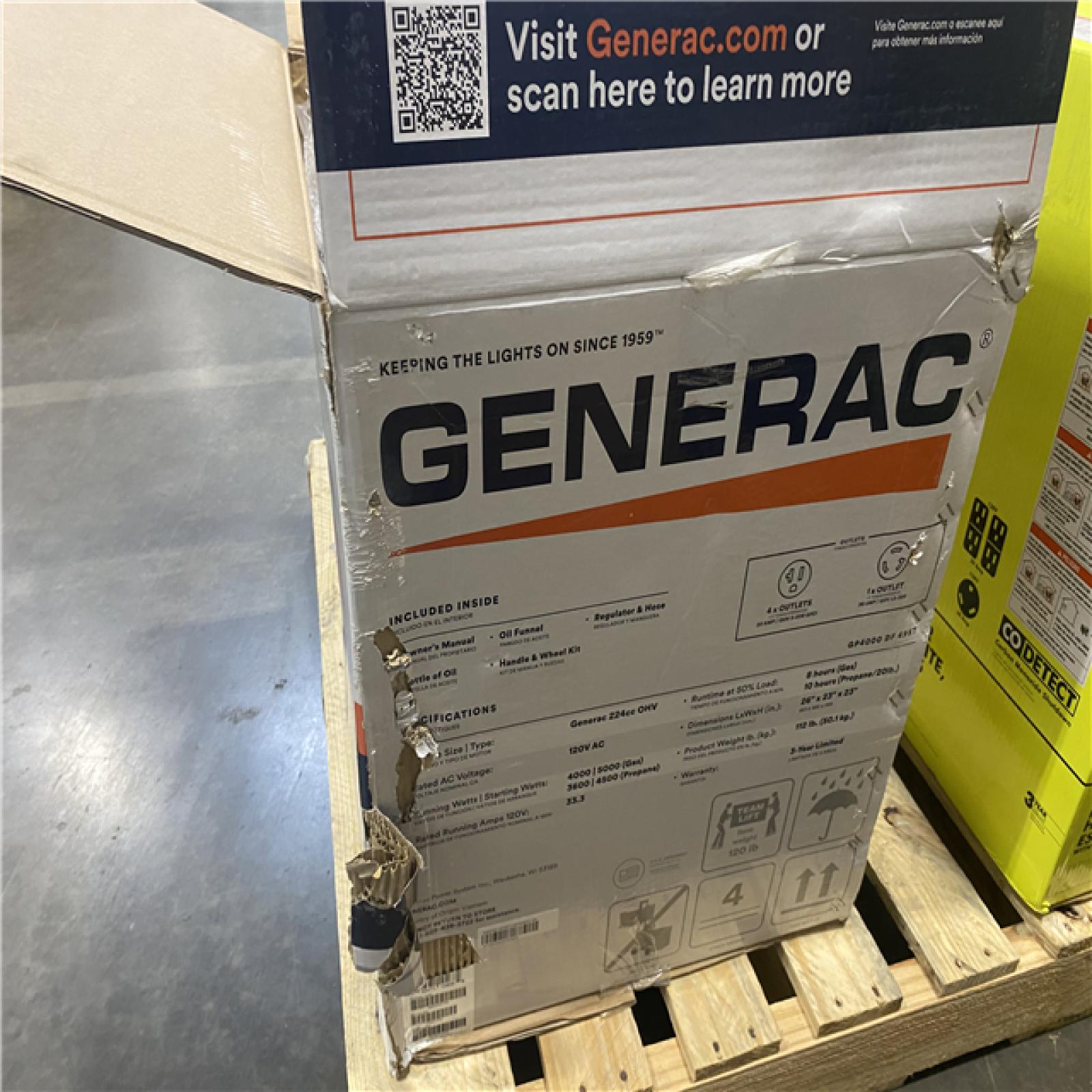 Dallas Location - As-Is Generac 4500 / 3600-Watt Gasoline Powered Recoil Start Portable Generator