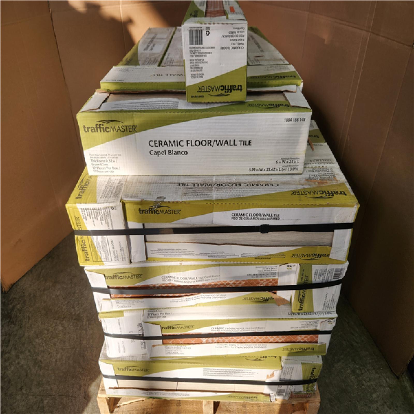 Phoenix AS-IS TrafficMaster Capel Bianco 6 in. x 24 in. Matte Ceramic Wood Look Floor and Wall Tile (663 sq. ft./39 Case)