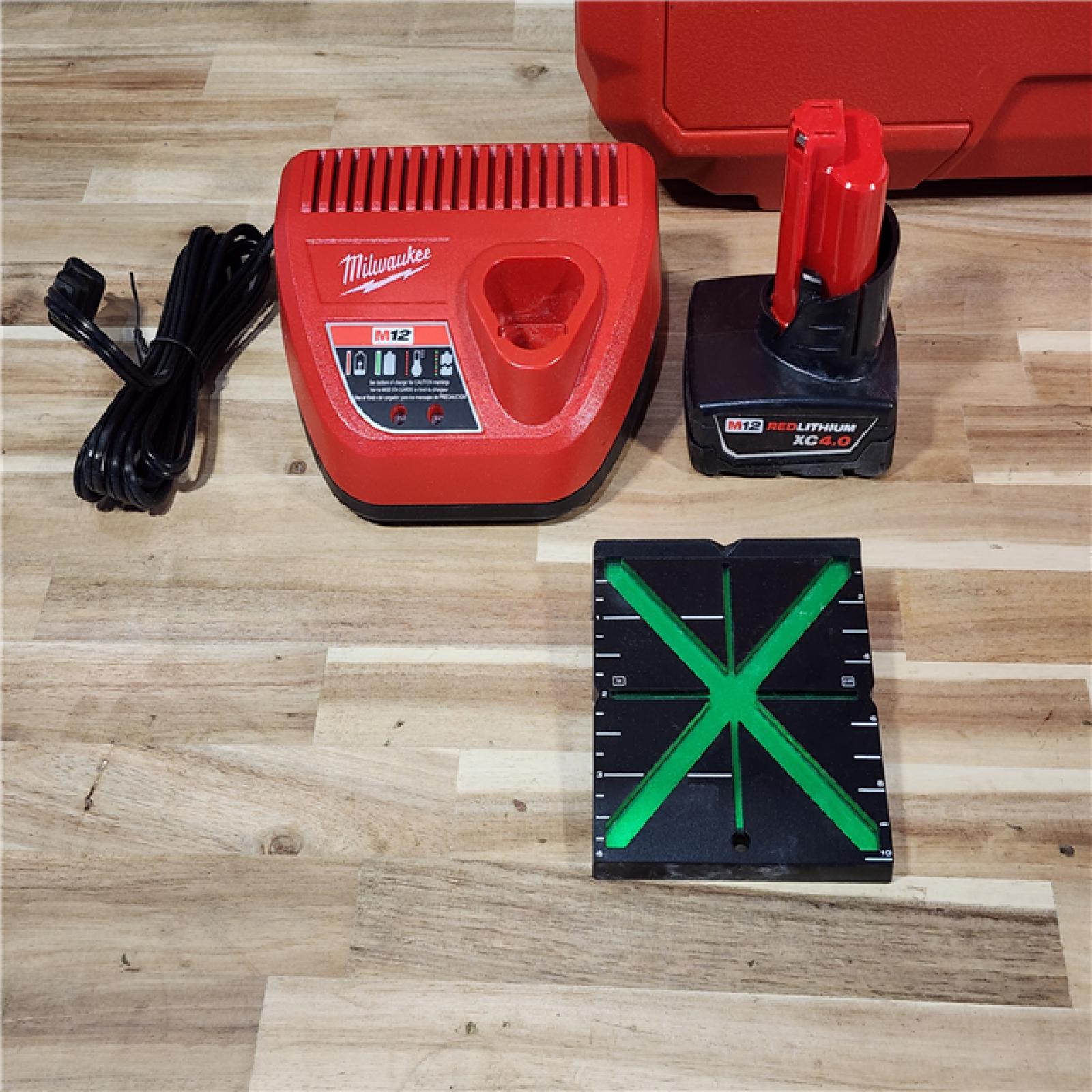 HOUSTON LOCATION - AS-IS Milwaukee  12-Volt Lithium-Ion Cordless Green 250 ft. 3-Plane Laser Level Kit