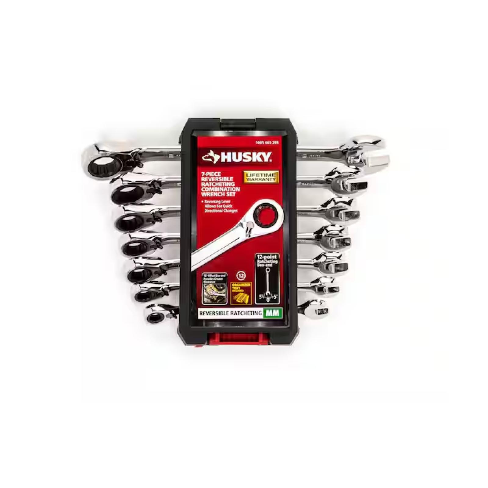 NEW! - Husky Reversible Ratcheting MM Combination Wrench Set (7-Piece) - 12 UNITS