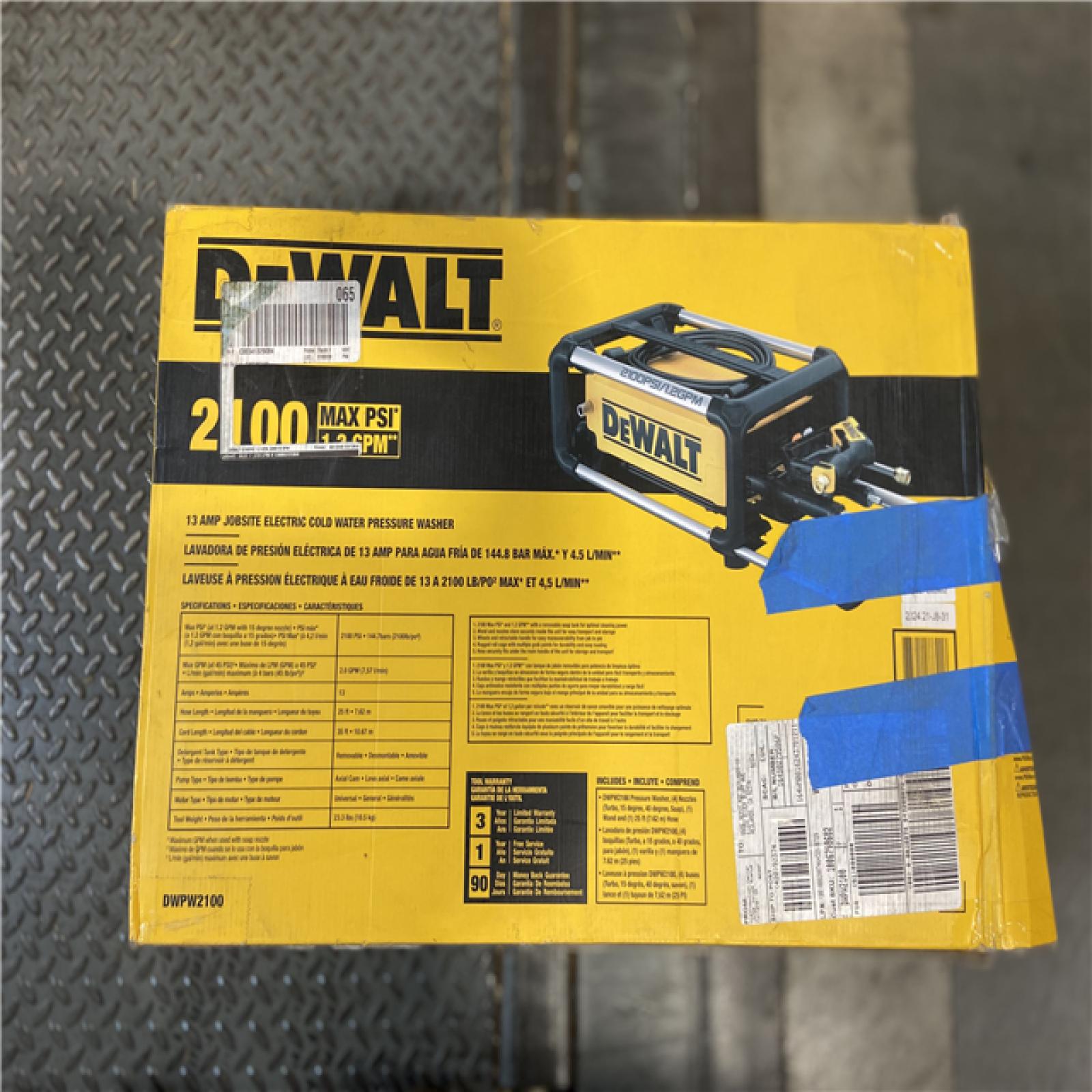 DALLAS LOCATION - DEWALT 2100 PSI 1.2 GPM 13 Amp Cold Water Electric Pressure Washer with Internal Equipment Storage