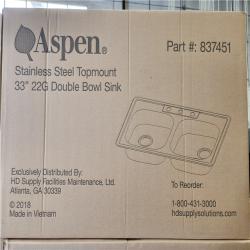 Phoenix Location NEW Aspen Stainless Steel Top mount 33 22G Double Bowl Sink Pallet (15 Sinks)