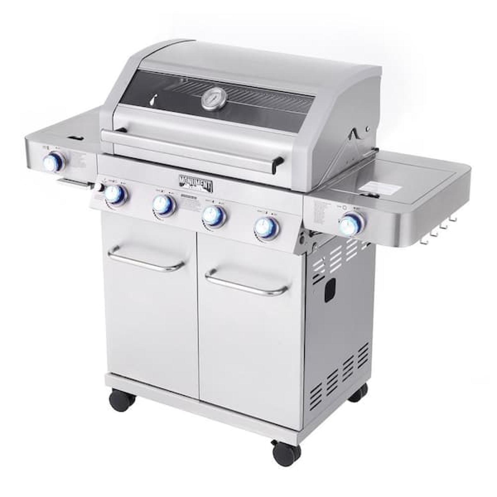 Phoenix LIKE NEW Monument Grills 4-Burner Propane Gas Grill in Stainless with Clear View Lid, LED Controls, Side and Sear Burners