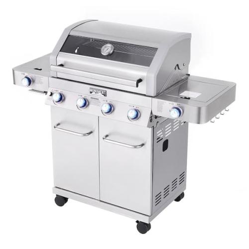 Phoenix LIKE NEW Monument Grills 4-Burner Propane Gas Grill in Stainless with Clear View Lid, LED Controls, Side and Sear Burners