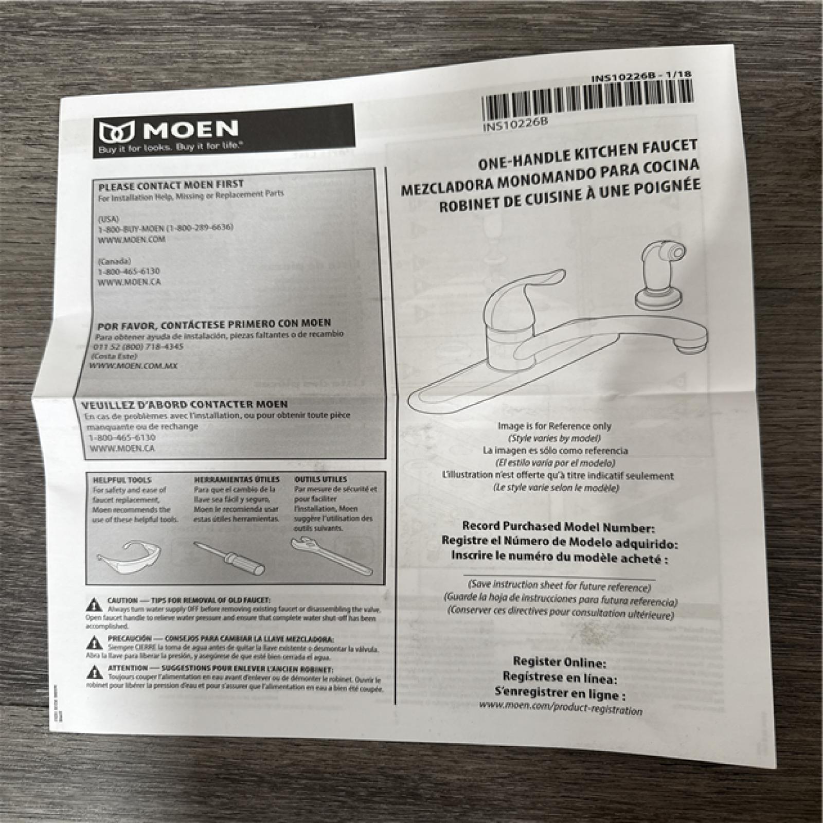 California AS-IS Moen One-Handle Kitchen Faucet