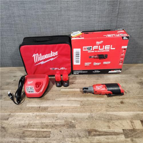 HOUSTON LOCATION - AS-IS Milwaukee M12 FUEL 12V Lithium-Ion Brushless Cordless High Speed 1/4 in. Ratchet Kit w/(2) Batteries  Charger and Bag