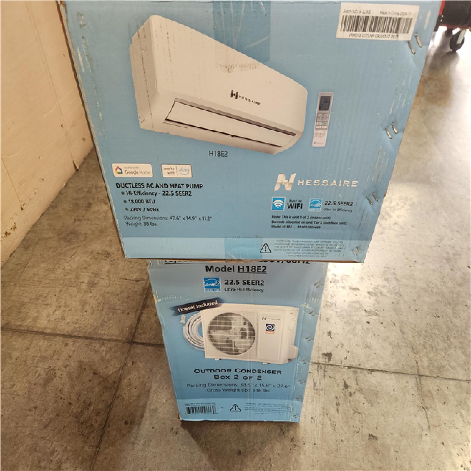 Phoenix NEW Hessaire DIY 21 SEER2 18 000 BTU WiFi 1.5-Ton Ductless Mini Split Air Conditioner  Heat Pump  Variable Speed Inverter-208V/230V (SEALED)