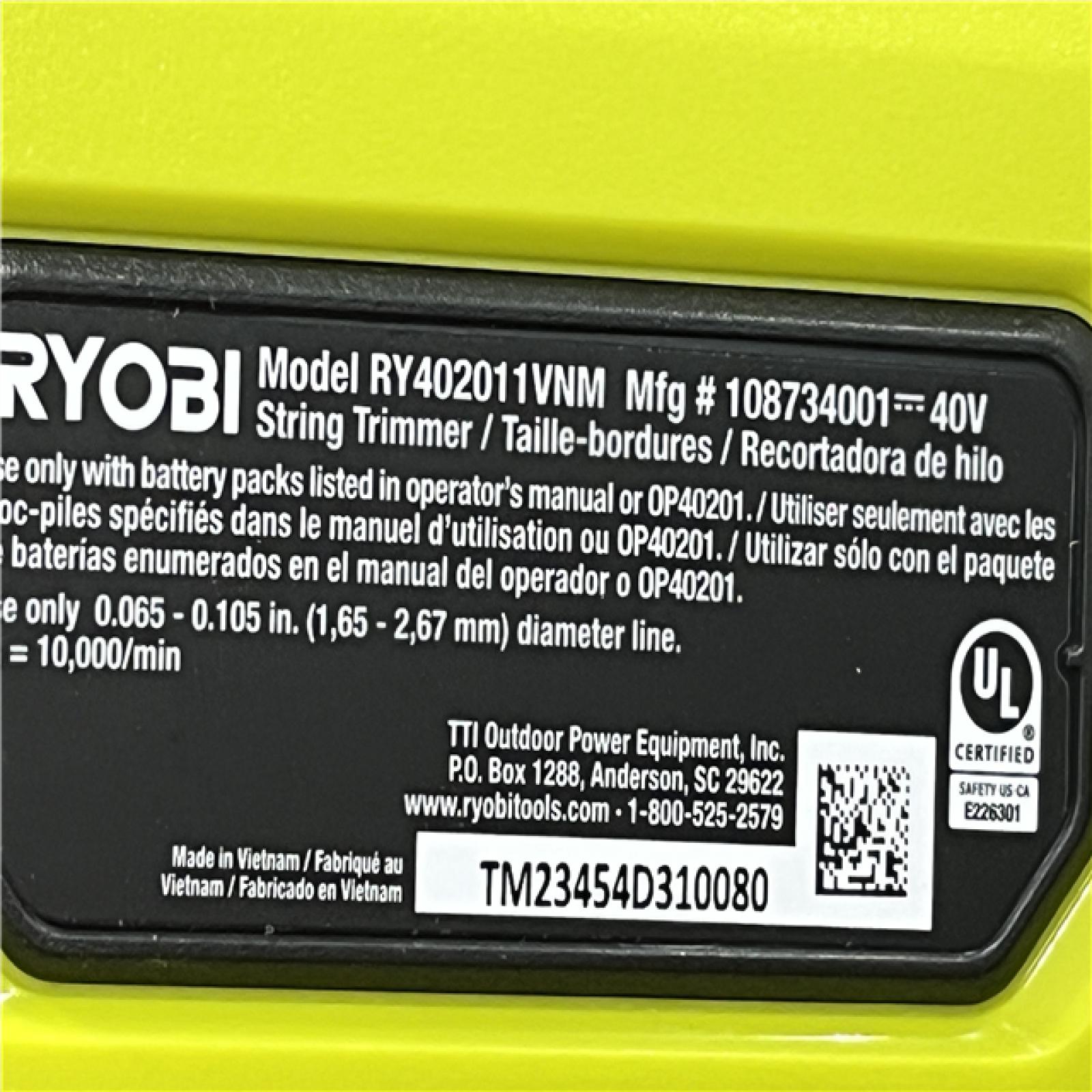 AS-IS RYOBI 40V HP Brushless Whisper Series 17 in. Cordless Battery Carbon Fiber Shaft String Trimmer Kit