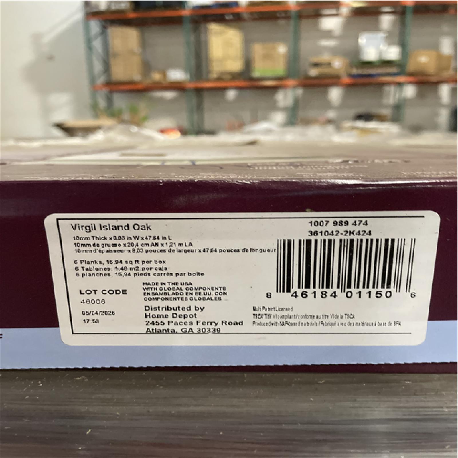 DALLAS LOCATION-Home Decorators Collection Virgil Island Oak 12 mm T x 8 in. W Waterproof Laminate Wood Flooring (15.9 sqft/case)PALLET-(24 CASES)