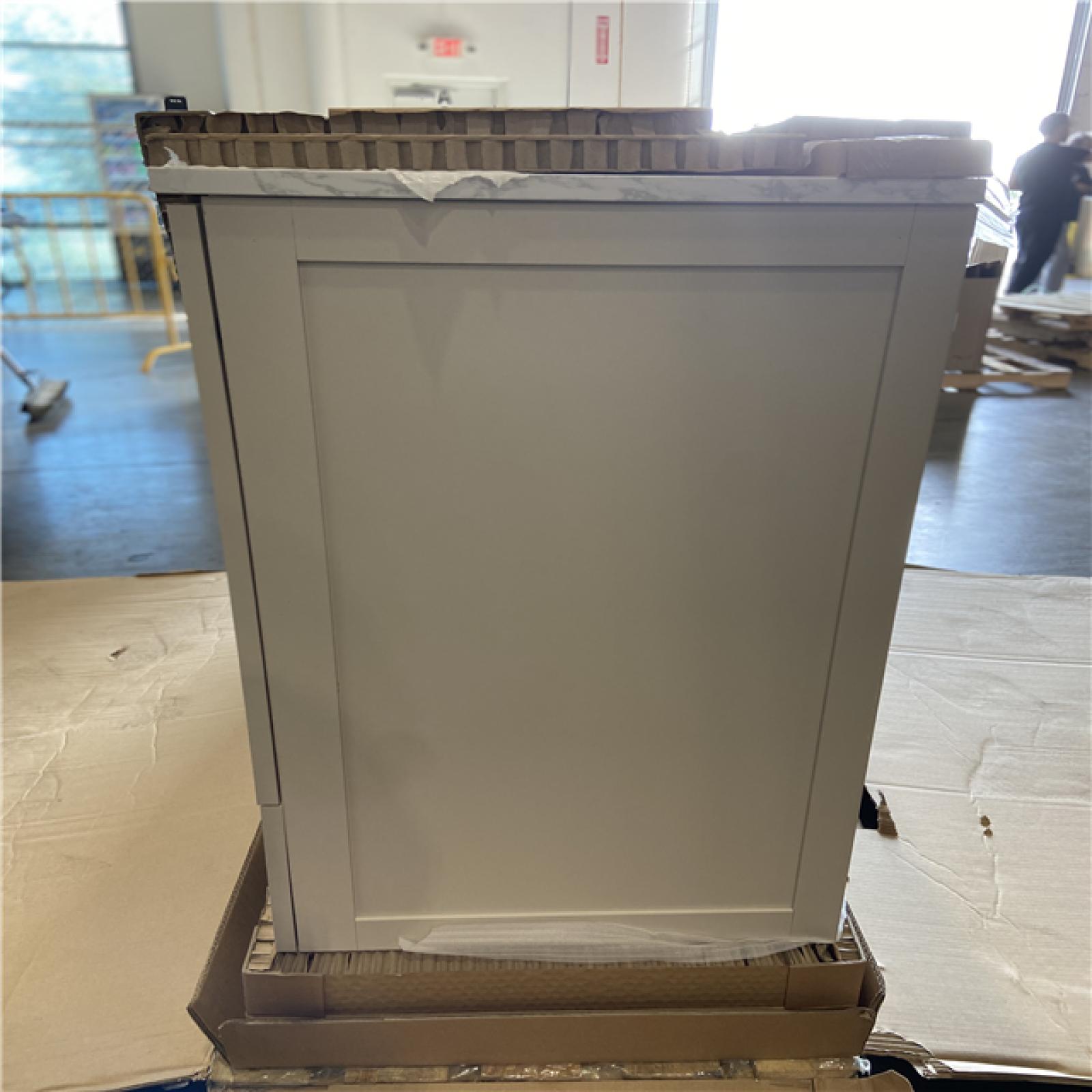 DALLAS LOCATION - Glacier Bay Tobana 60 in. Double Sink Beige Bath Vanity with White Engineered Marble Top (Assembled)