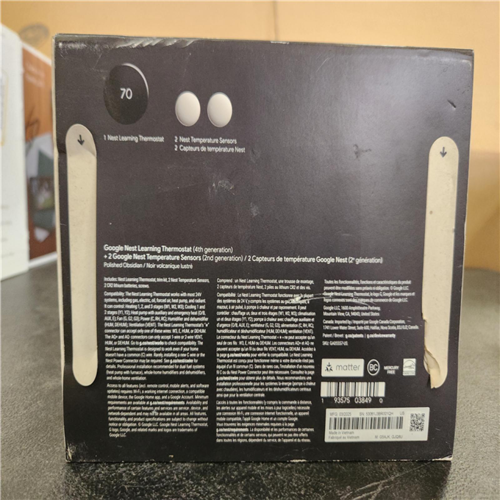 Phoenix NEW Google Nest Learning Thermostat (4th Gen) with Nest Temperature Sensor (2nd Gen) 2-Pack - Polished Obsidian