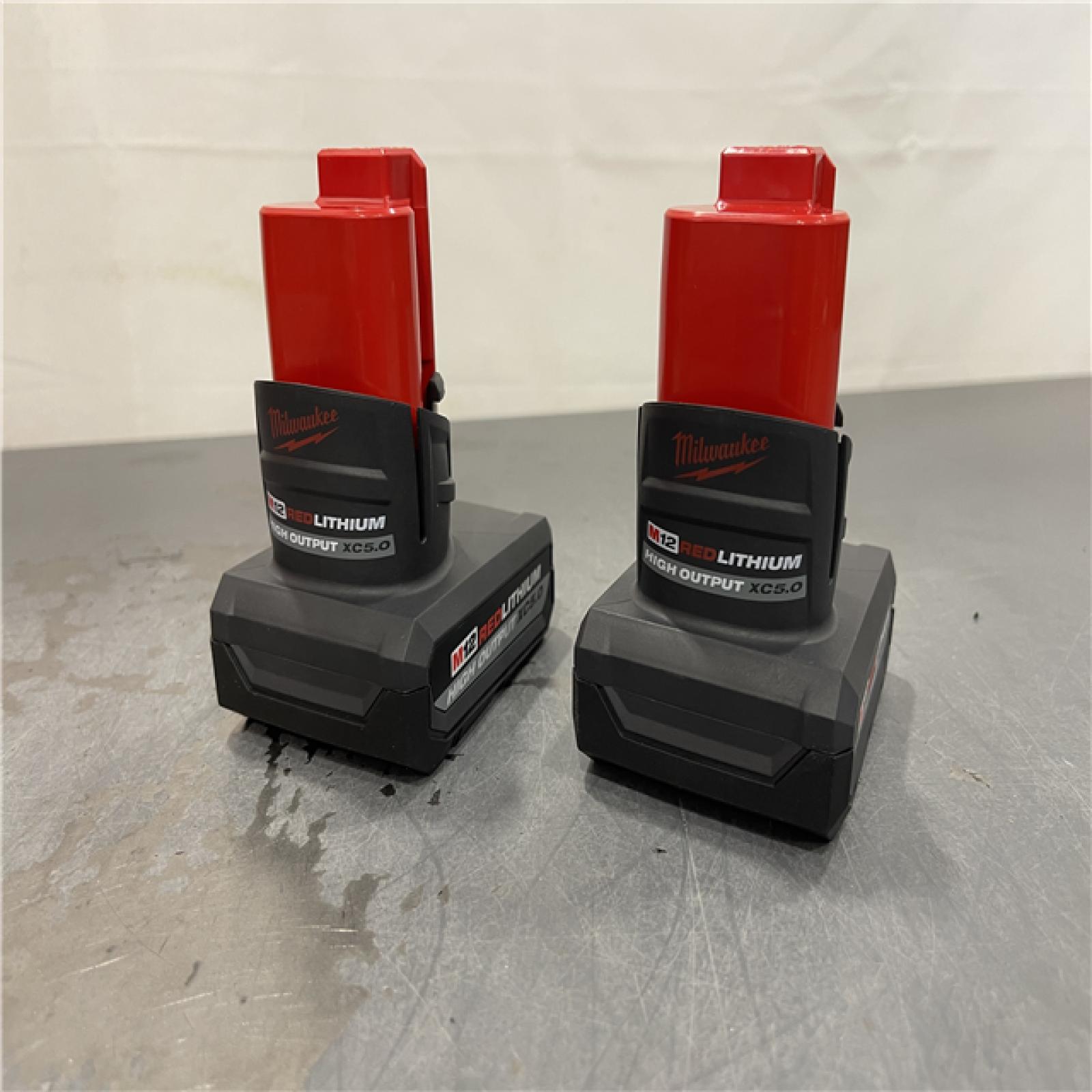 AS-IS - Milwaukee M12 12V Lithium-Ion XC High Output 5.0 Ah Battery Pack (2-Pack) Starter Kit with Charger