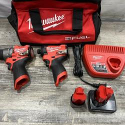 AS-IS Milwaukee FUEL 12-Volt Lithium-Ion Brushless Cordless Hammer Drill and Impact Driver Combo Kit
