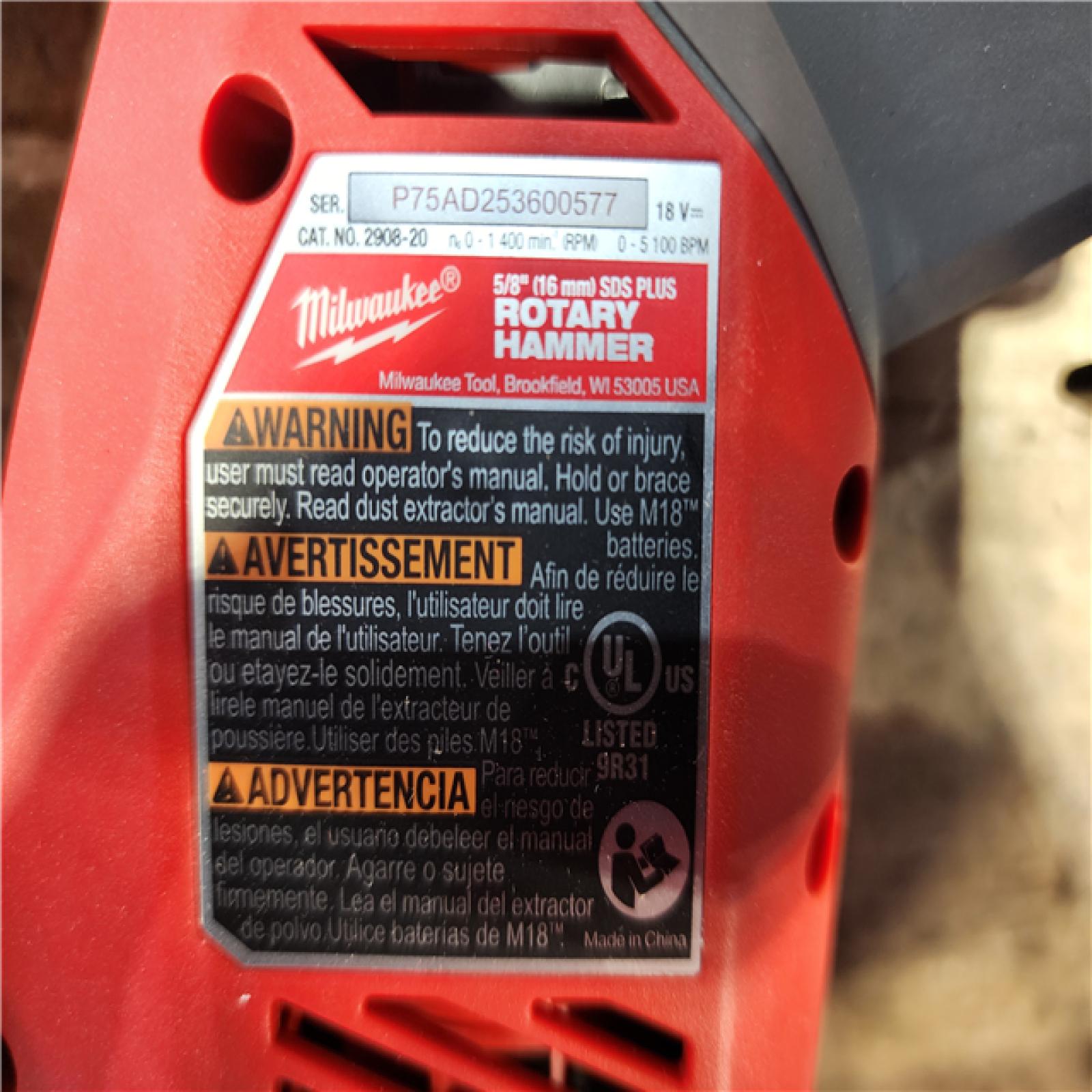 HOUSTON LOCATION - AS-IS Milwaukee FUEL 18V Lithium-Ion Brushless Cordless 5/8 in. SDS-Plus Rotary Hammer (Tool-Only)