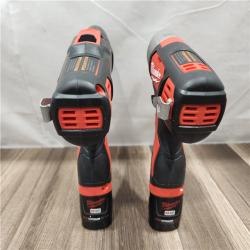 AS-IS- Milwaukee M12 Cordless Combination 3/8 Drill / Driver and 1/4 Hex Impact Driver Dual Power Tool Kit (2 Lithium Ion Batteries  Charger  and B