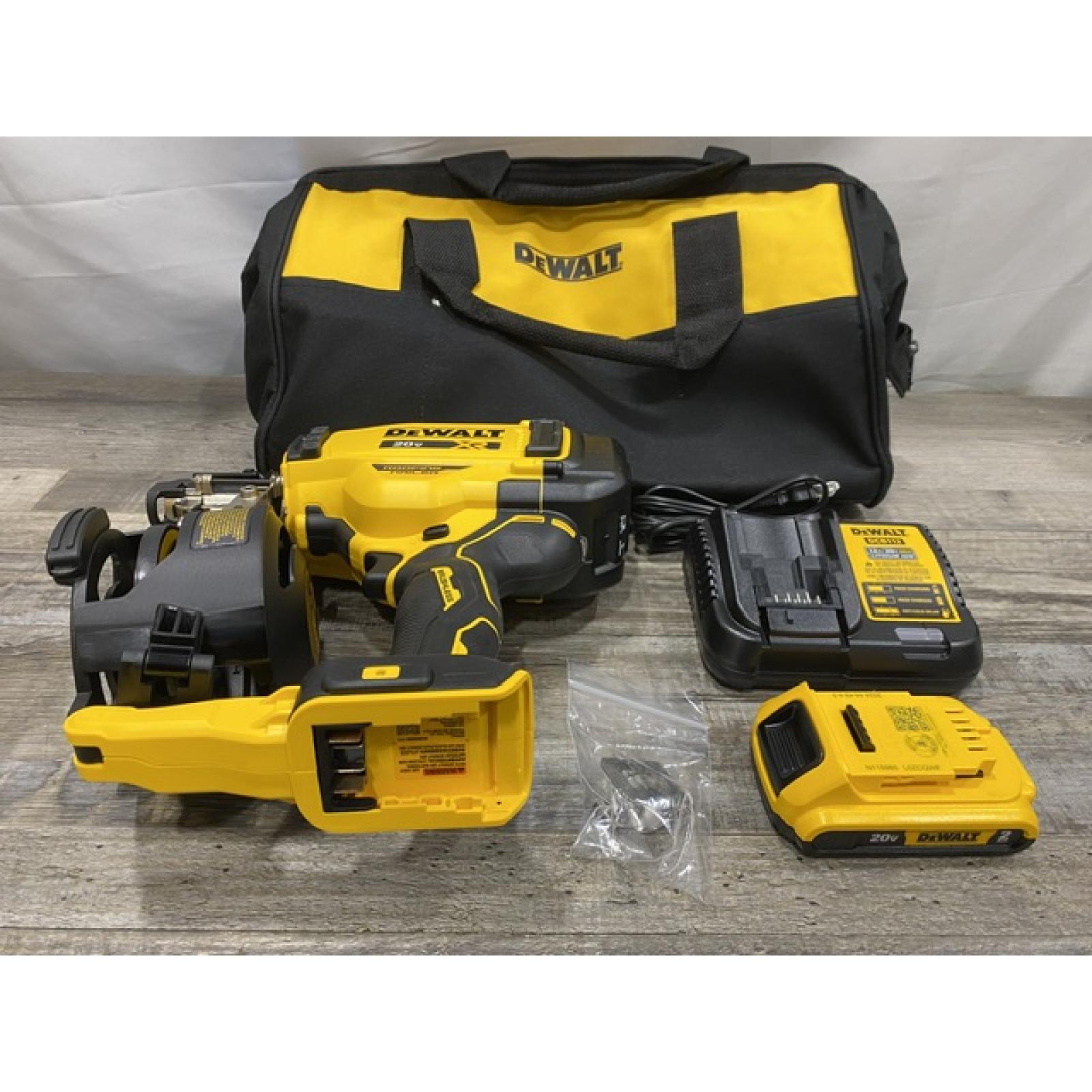 AS-IS DEWALT 20V MAX Lithium-Ion 15-Degree Electric Cordless Roofing Nailer Kit