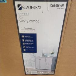 Phoenix NEW Glacier Bay Bannister 43 in. Single Sink Pearl Gray Freestanding Bath Vanity with Granite-Look Colorpoint White Cultured Marble Top
