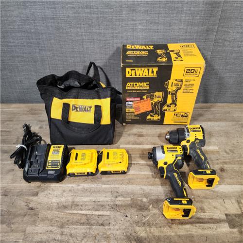 HOUSTON LOCATION - AS-IS Dewalt DCK225D2 20V MAX ATOMIC Brushless Compact Lithium-Ion 1/2 in. Cordless Drill Driver and 1/4 in. Impact Driver Combo Kit with 2 Batteries 2 Ah