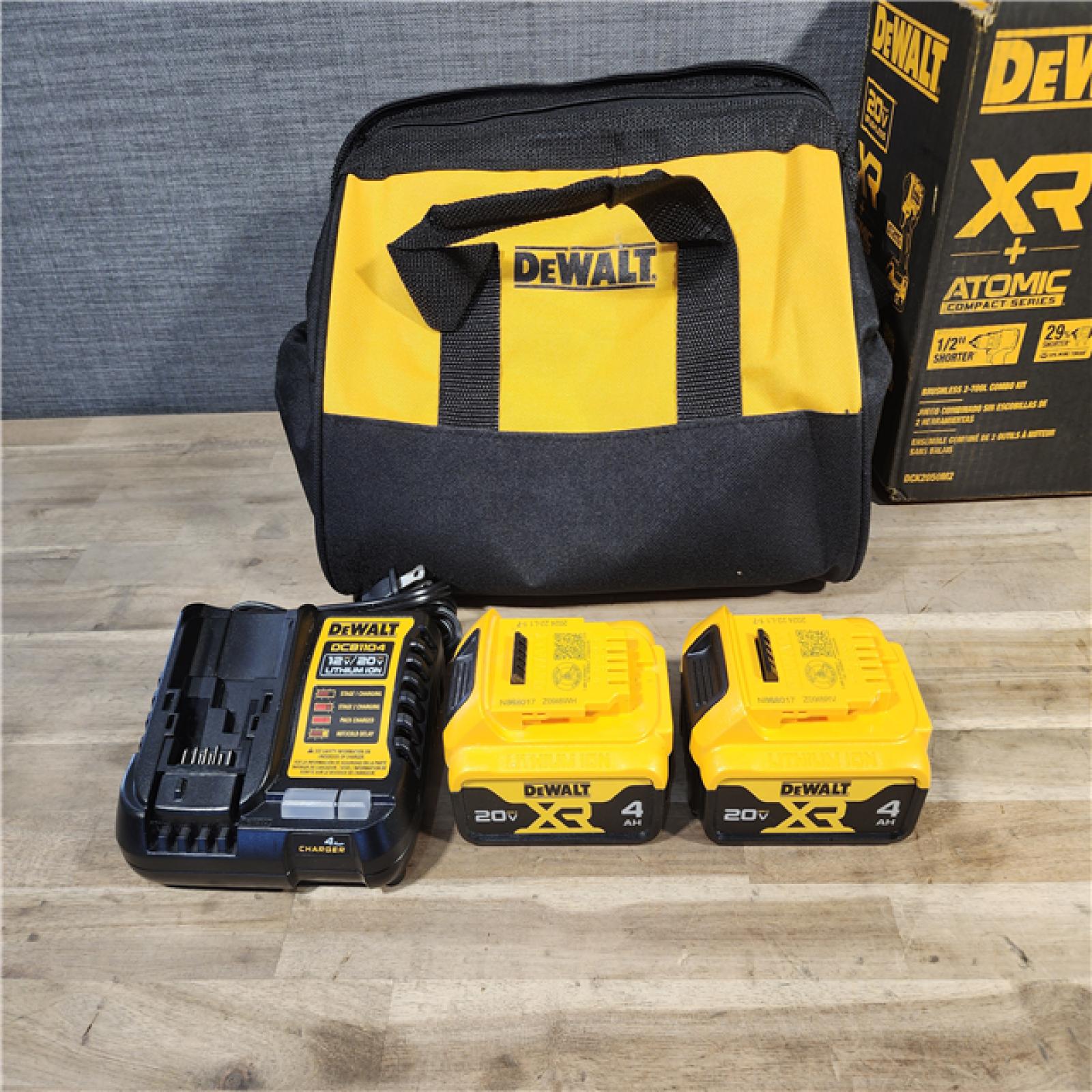 HOUSTON LOCATION - AS-IS DEWALT 20V MAX XR Hammer Drill and ATOMIC Impact Driver 2 Tool Cordless Combo Kit with (2) 4.0Ah Batteries, Charger, and Bag