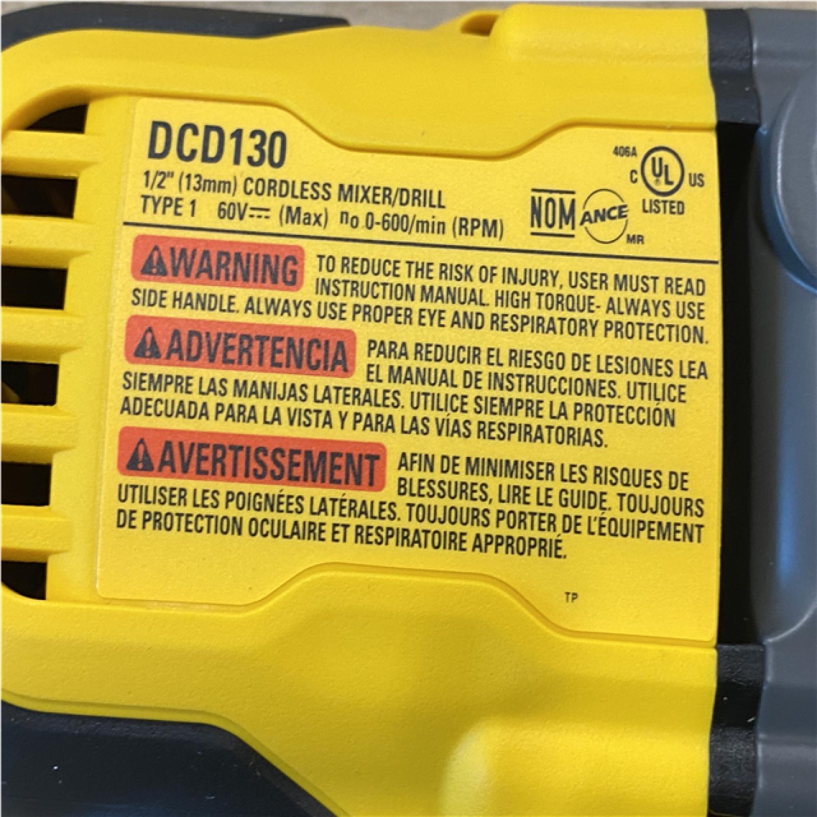 AS-IS DEWALT FLEXVOLT 60-Volt MAX Cordless Brushless 1/2 in. Mixer/Drill with E-Clutch (Tool-Only)