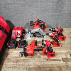 HOUSTON LOCATION - AS-IS Milwaukee M18 18-Volt Lithium-Ion Cordless Combo Tool Kit (5-Tool) with (1) 3.0Ah and (1) 1.5Ah Battery  (1) Charger  (1) Tool Bag