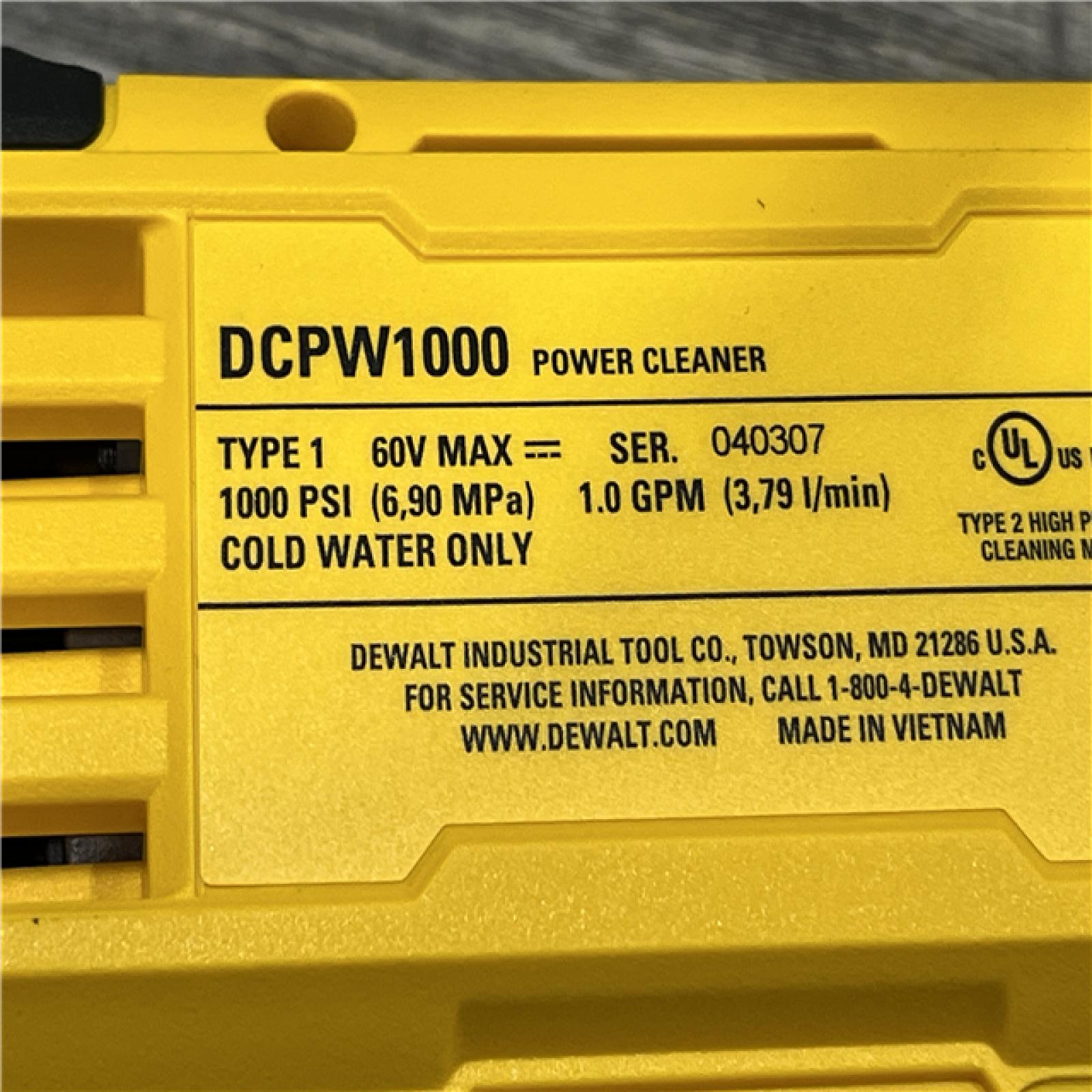 AS-IS DEWALT FLEXVOLT 60V MAX 1000 PSI 1.0 GPM Cold Water Cordless Power Cleaner (Tool Only)