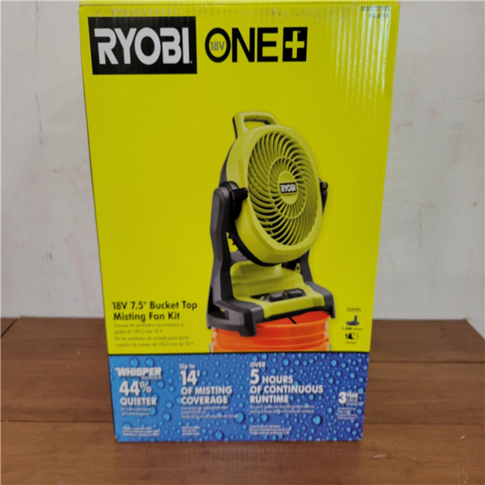 California NEW Ryobi Plus+ 18V 7.5 Bucket Top Misting Fan Kit  Includes (1) Battery & Charger