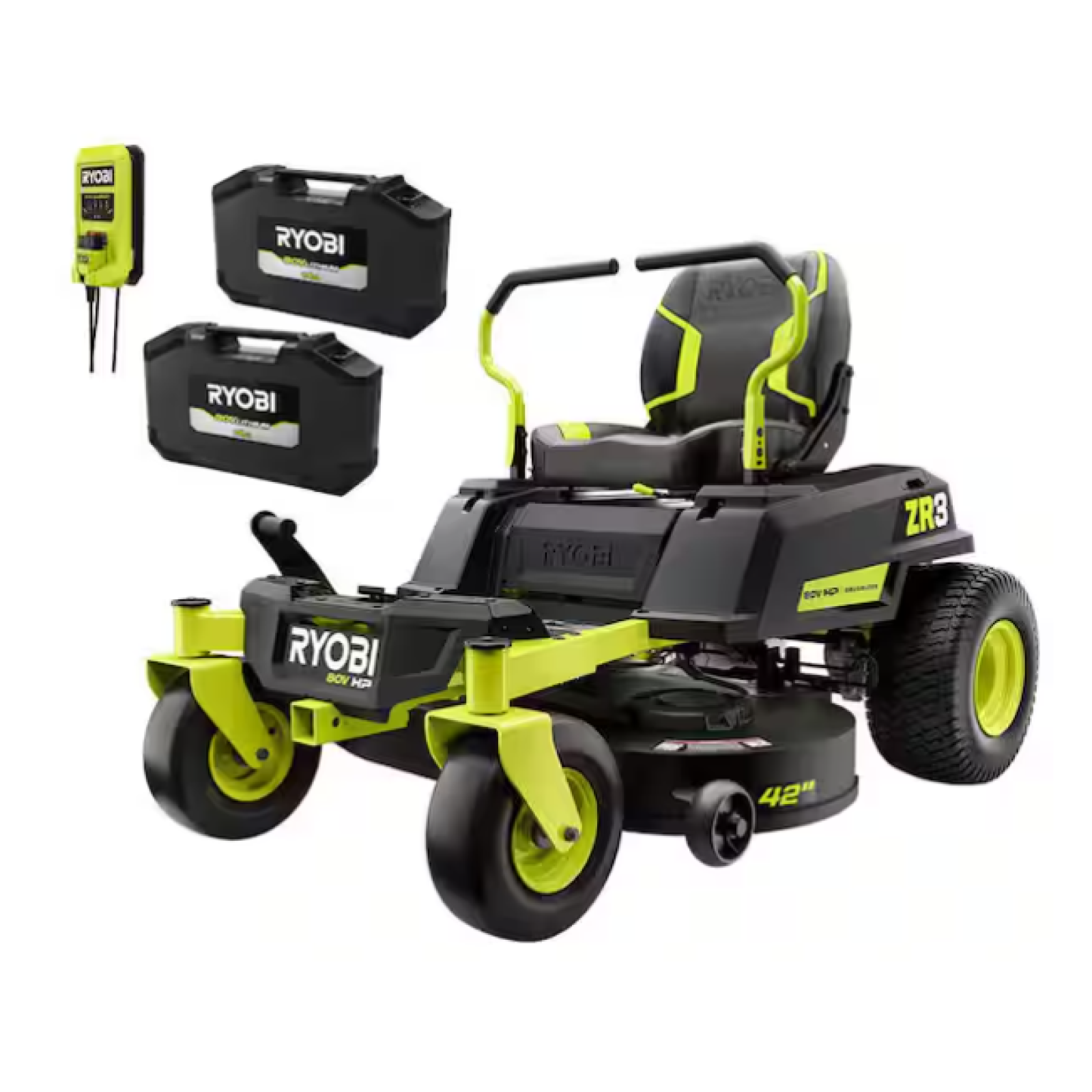 DALLAS LOCATION- NEW! RYOBI ZR3 80V HP Brushless Electric 42 in. Zero Turn Riding Lawn Mower Kit