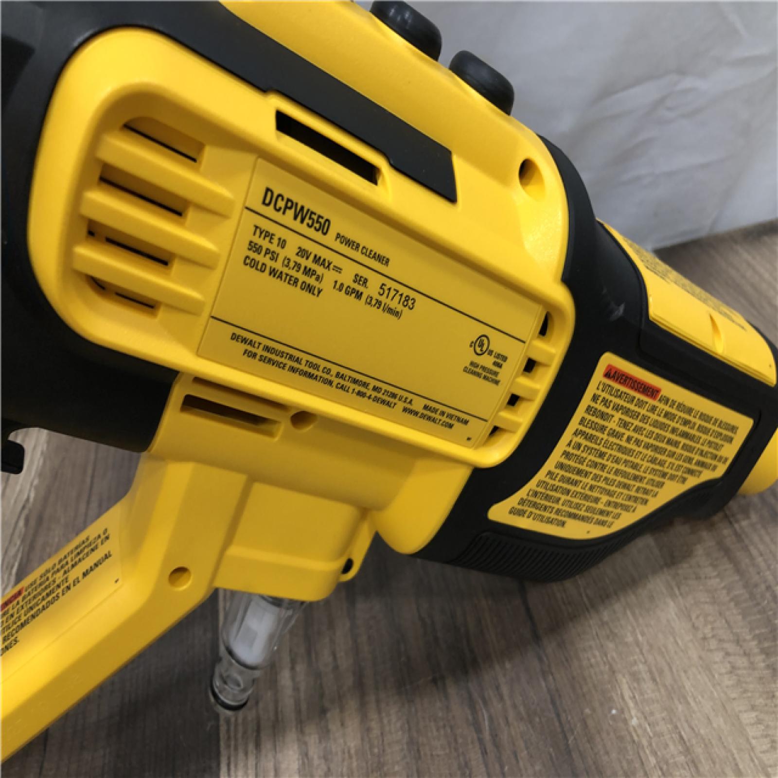 AS-IS  DEWALT 20V MAX 550 PSI 1.0 GPM Cold Water Cordless Battery Power Cleaner with 4-Nozzles (Tool Only)
