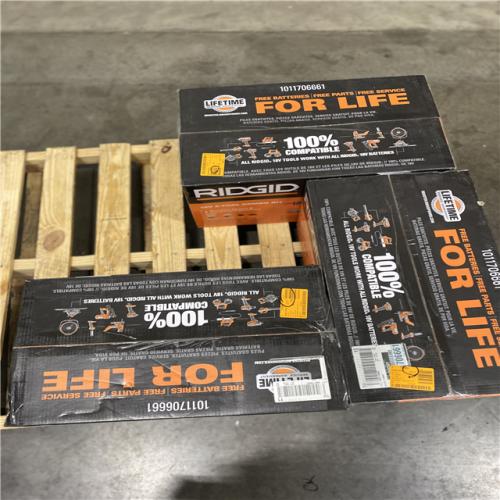 Dallas Location - NEW- 	RIDGID 18V Cordless 8-Tool Combo Kit with 2.0 Ah Battery  4.0 Ah Battery  Charger  and Tool Bag(Lot Of 3)