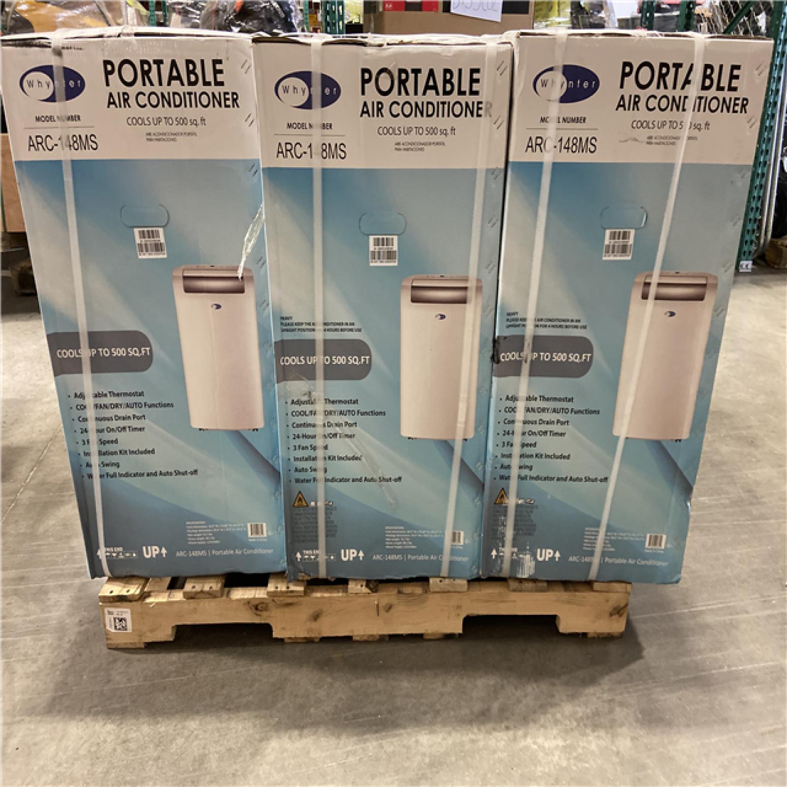 DALLAS LOCATION - Whynter 10,300 BTU (14,000 BTU ASHRAE) Portable Air Conditioner Cools 500 Sq. Ft. with Dehumidifier, Remote, and Filter in White PALLET -(5 UNITS)