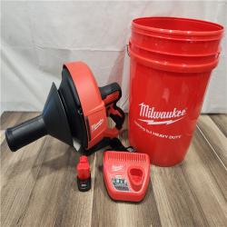 AS-IS- M12 12-V Lithium-Ion Cordless Drain Snake Auger W/ (1) 1.5Ah Battery  5/16 in. X 25 Ft. Cable  Charger  & 5 Gal. Bucket