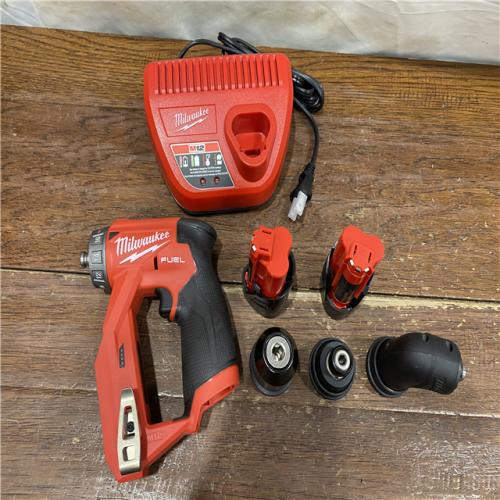 AS-IS Milwaukee M12 FUEL 12V Lithium-Ion Brushless Cordless 4-in-1 Installation 3/8 in. Drill Driver Kit with 4-Tool Heads