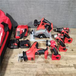 HOUSTON LOCATION - AS-IS Milwaukee M18 18-Volt Lithium-Ion Cordless Combo Tool Kit (5-Tool) with (1) 3.0Ah and (1) 1.5Ah Battery  (1) Charger  (1) Tool Bag