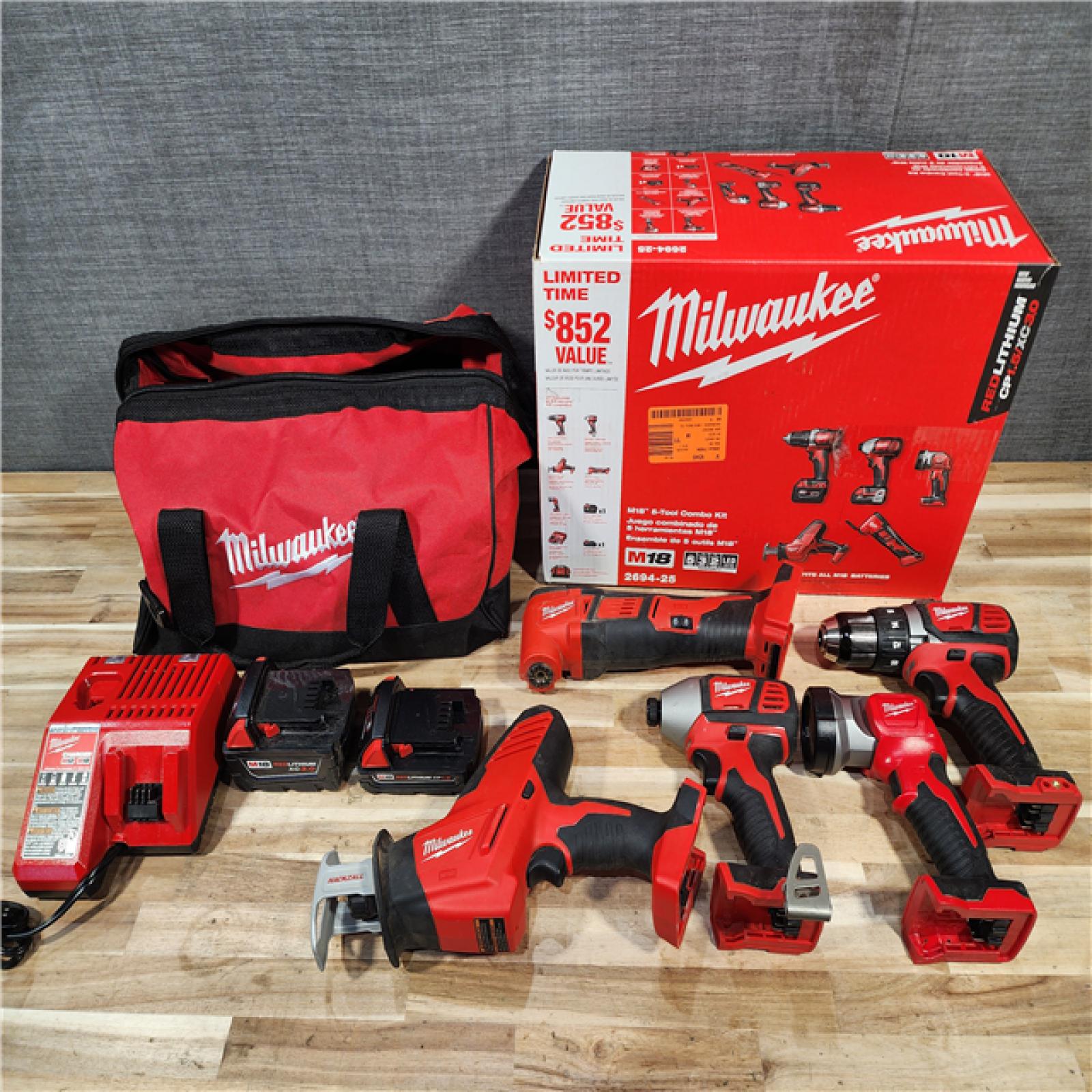 HOUSTON LOCATION - AS-IS M18 18V Lithium-Ion Cordless Combo Kit (5-Tool) with (2) Batteries  Charger and Tool Bag