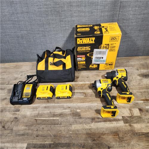HOUSTON LOCATION - AS-IS Dewalt DCK225D2 20V MAX ATOMIC Brushless Compact Lithium-Ion 1/2 in. Cordless Drill Driver and 1/4 in. Impact Driver Combo Kit with 2 Batteries 2 Ah