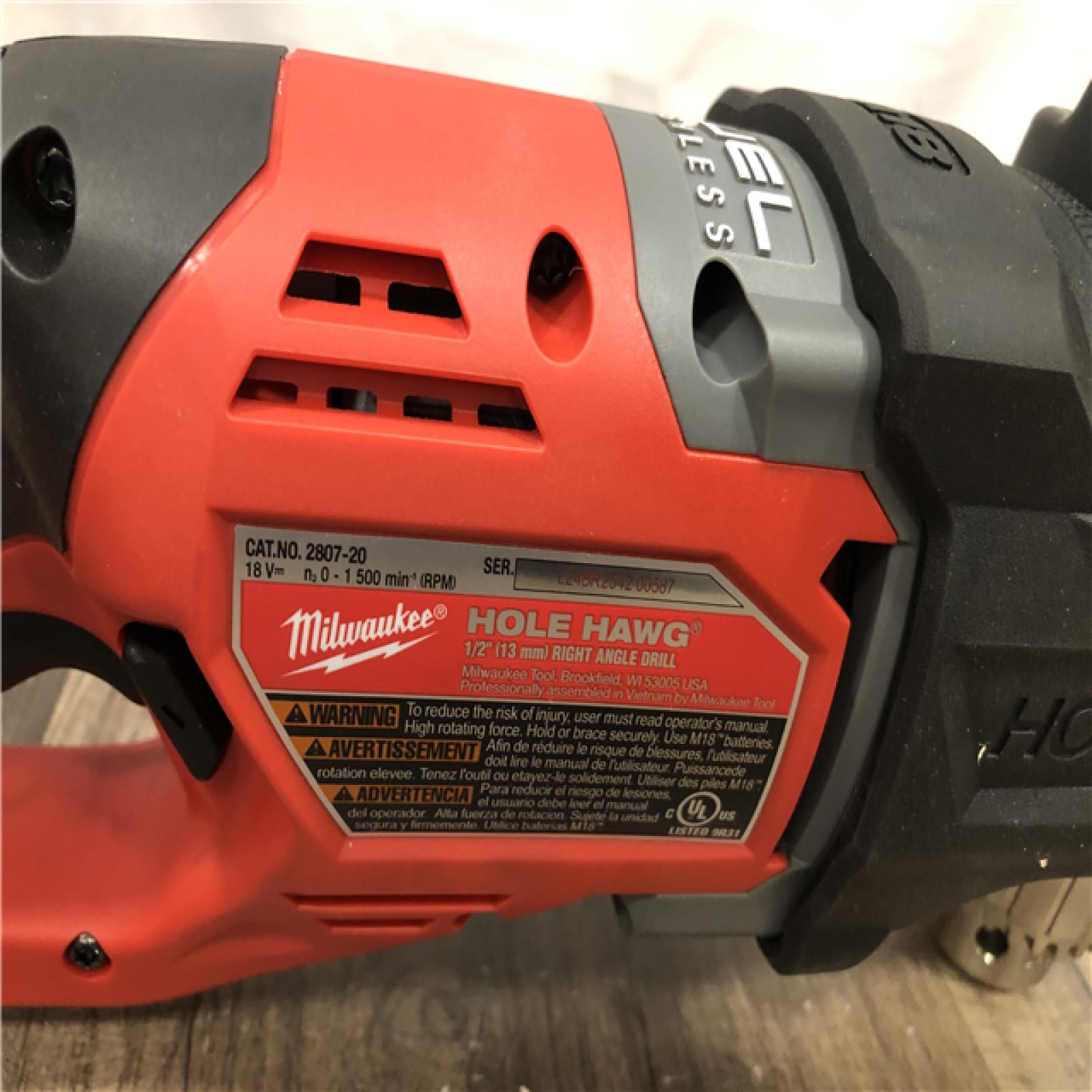 AS-IS Milwaukee FUEL GEN II 18V Lithium-Ion Brushless Cordless 1/2 in. Hole Hawg Right Angle Drill (Tool-Only)